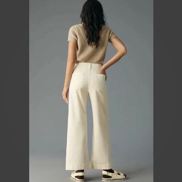 Anthropologie NEW Maeve Colette Corduroy FULL-LENGTH Wide-Leg Pants Ivory 30P - Picture 8 of 15